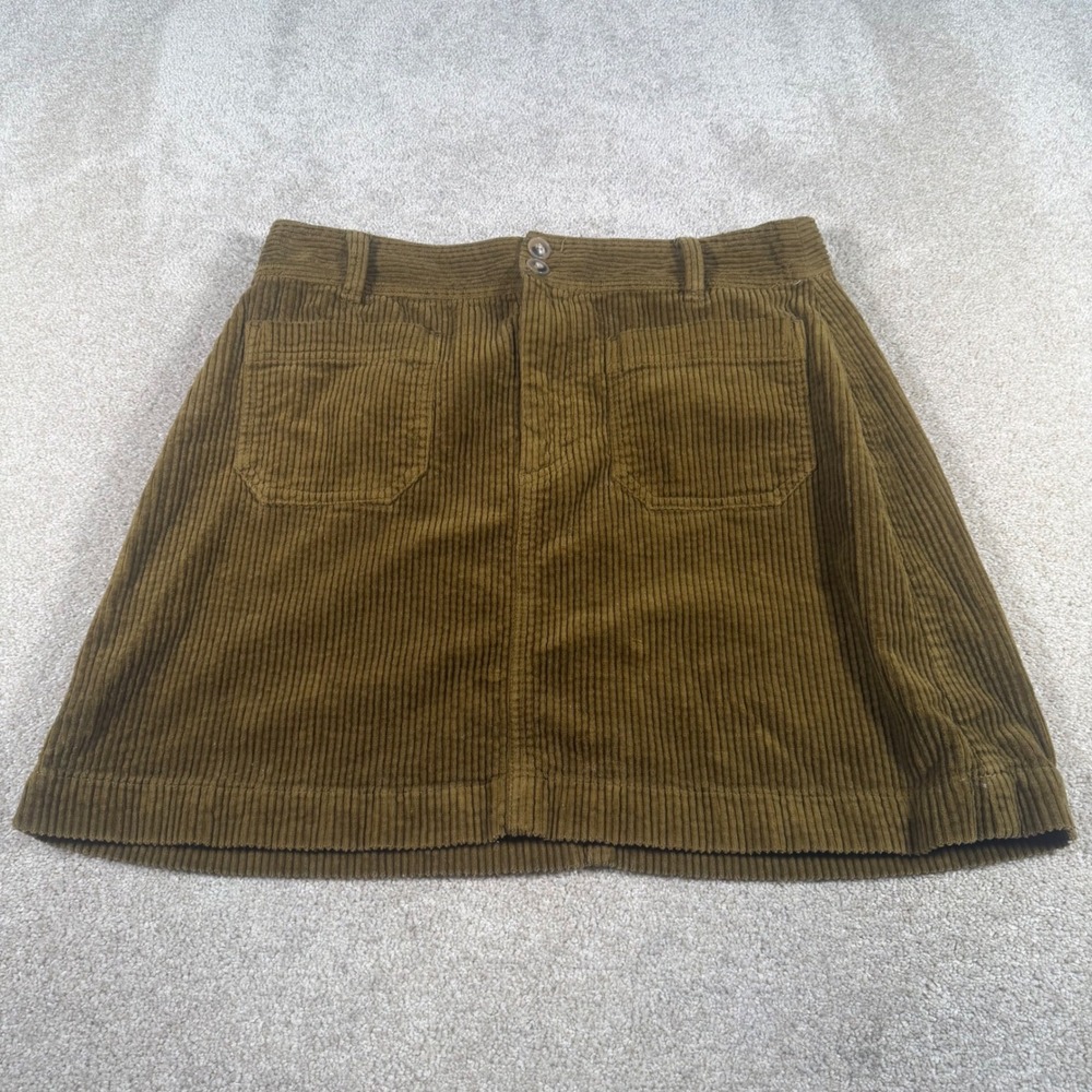 Madewell Corduroy Mini Skirt Women 10 Green A-Line Patch Pocket Stretch‎
